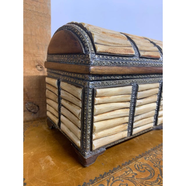 Vintage Brass Dome-Top Jewelry/Document Box with Bone Fittings