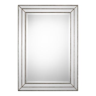 Faceted Rectangular Silver Vanity Mirror For Sale