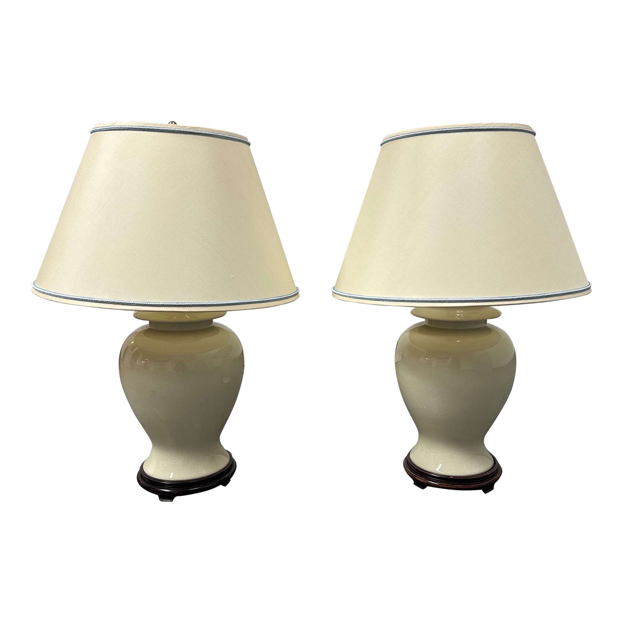 Off White Ceramic Glaze Table Lamps, a Pair - image 0