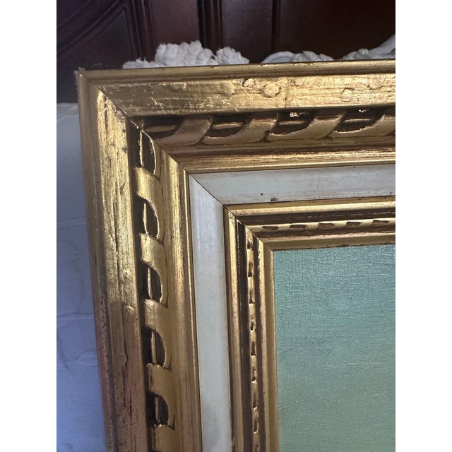 Wood Mid-Century Painting of Daisies in Deep Saffron and Emerald Green For Sale - Image 7 of 7