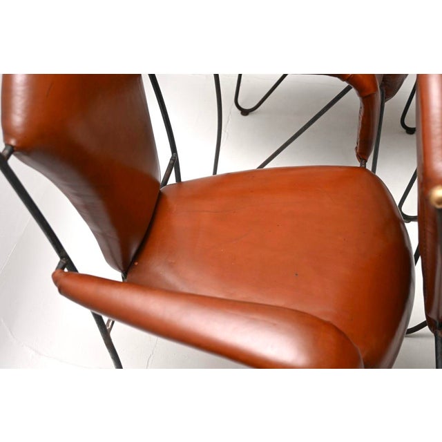 Vintage Leather and Steel Dining Chairs attributed to Frederic Weinberg, 1960, Set of 8 For Sale - Image 13 of 16