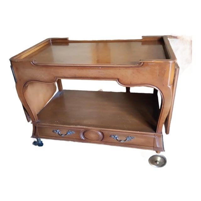 Antique Weiman Heirloom Rolling Drop Leaf Bar Cart/Server/Buffet W/Drawer For Sale