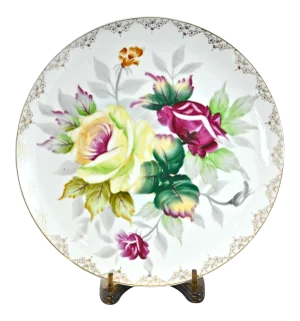 Spring Rose Bouquet Porcelain Plate & Stand