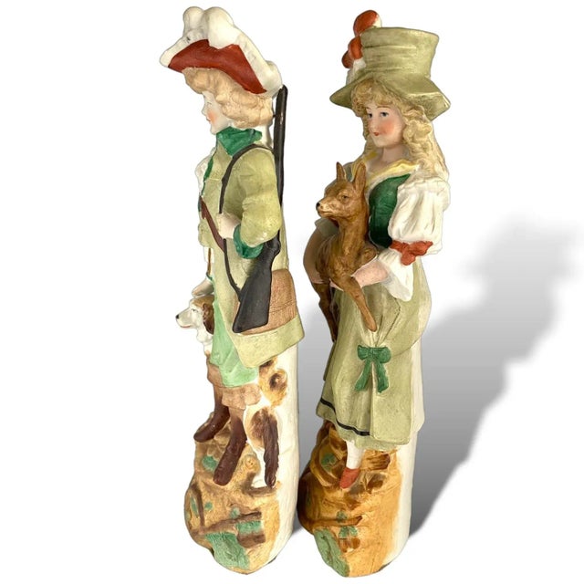 1910s 1910s Reichmannsdorf Germany Porcelain Man Dog Woman and Fawn Figurines #3507 - A Pair For Sale - Image 5 of 8
