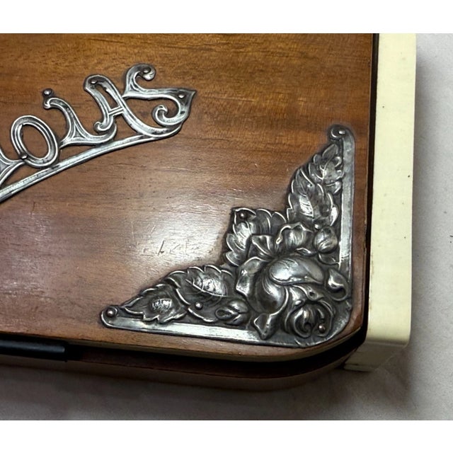 Quality Antique Handmade Wood Sterling Silver Celluloid Jewelry Box Casket For Sale In New York - Image 6 of 11