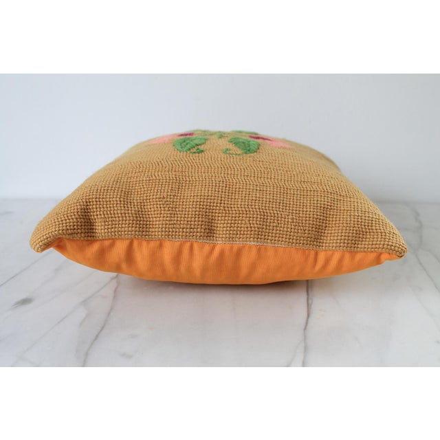 Mid 20th Century Vintage Floral Needlepoint Accent Pillow For Sale - Image 5 of 9