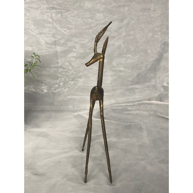 Metal Vintage African Bronze Gazelle Sculpture For Sale - Image 7 of 13