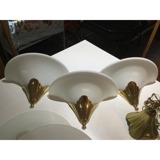 Metal Stiffel Tulip Torchiere Floor Lamp, Matching Hanging Lights 3 & Sconces 3 For Sale - Image 7 of 7