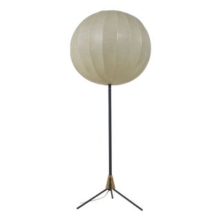 Vintage Cocoon Tripod Floor Lamp with Brass Accent, 1960s For Sale