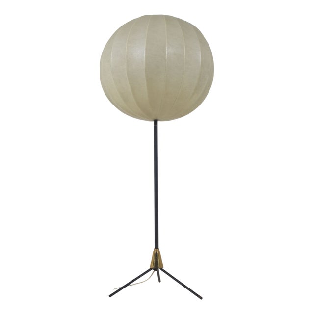 Vintage Cocoon Tripod Floor Lamp with Brass Accent, 1960s For Sale