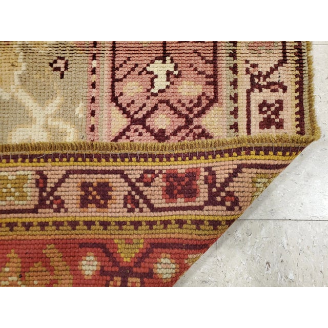 Antique Oushak Carpet, Handmade Oriental Rug, Pale Green, Coral, Taupe and Cream For Sale - Image 9 of 12