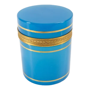 Early 20th Century French Electric Blue Opaline Glass Dresser Box