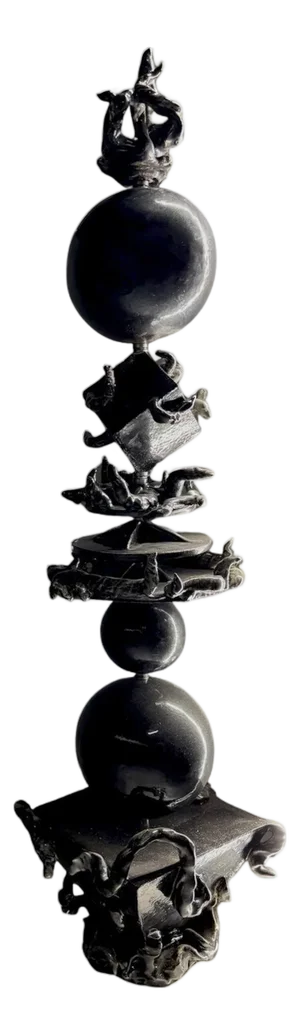 Stupa Ekam Sculpture in Black Glazed Ceramic and Steel by Lucile Rebeirot