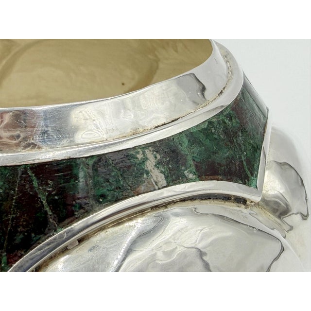 1960s Los Castillo Taxco Silver Plate & Malachite Lidded Bowl, Mexican Modernism For Sale - Image 12 of 18