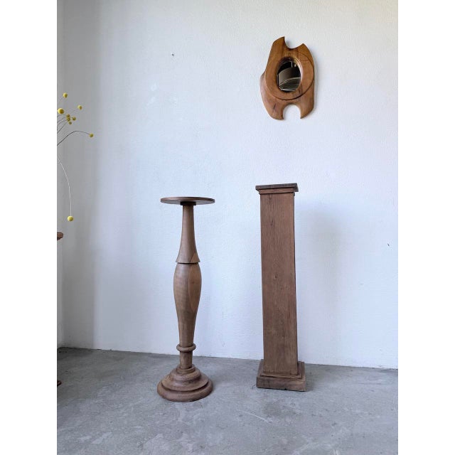 Wood Wooden Column Pedestal Tables, 1950, Set of 2 For Sale - Image 7 of 18