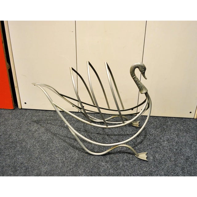 Gray Italian Nickel-Plated Brass Magazine Rack, 1970s For Sale - Image 8 of 8