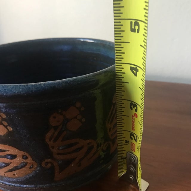 Vintage Mid Century Modern Wax Resist Blue Stoneware Pottery Cachepot or Bowl For Sale In Boise - Image 6 of 7