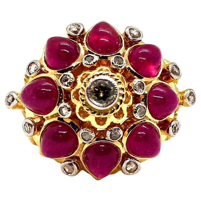 Bochic "Capri" Vintage Ruby & Diamond Ring Set In 18K Gold & Silver For Sale - Image 15 of 18