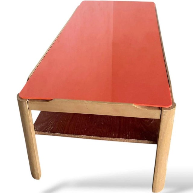 Mid-Century Modern Coffee Table in Orange Acrylic and Teak, 1960s For Sale - Image 6 of 9