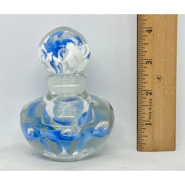 Vintage Joe St. Clair Controlled Bubble Ice Blue Trumpet Flowers 4 1/4” Perfume Paperweight Bottle For Sale - Image 10 of 12