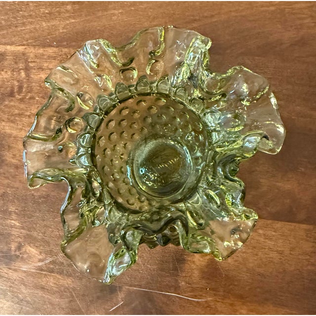 Glass Fenton Green Hobnail Rose Ruffled Vase For Sale - Image 7 of 8