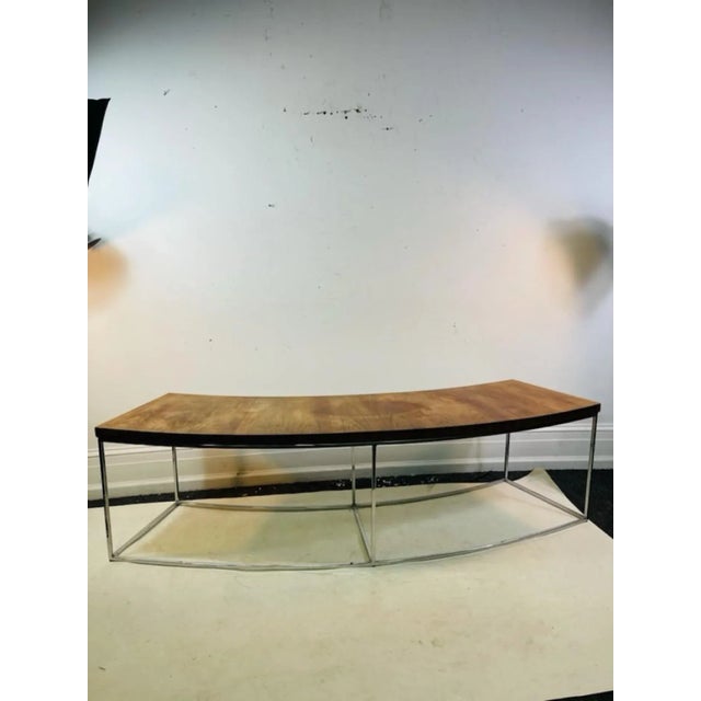 Demilune Rosewood Veneer Bench With Square Chrome Tubular Frame Designed In The 1970's By Milo Baughman. Some Veneer...