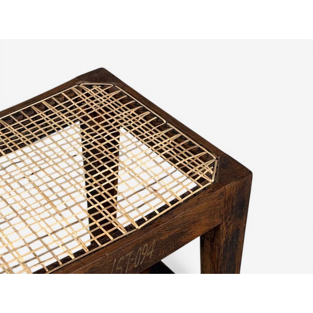 Pierre Jeanneret, Rectangular Low Stools, Teak, Cane, Chandigarh, India, 1960s For Sale - Image 10 of 10