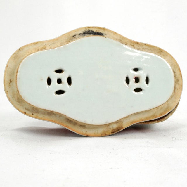 Ceramic Antique Chinese Porcelain Cricket Cage With Red Foo Lion and Poem C 1900 For Sale - Image 7 of 11