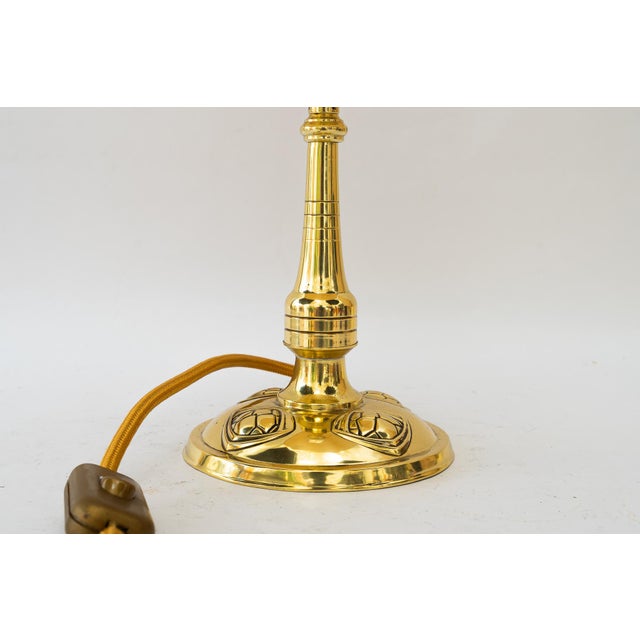 Gold Art Deco Table Lamp with Fabric Shade, Vienna, Austria, 1920s For Sale - Image 8 of 18