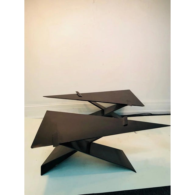 Interesting Triangle Form Bent Wood Design Tables With X Base. Top Work Joinery Ia Accented at Top of Table where The Base...