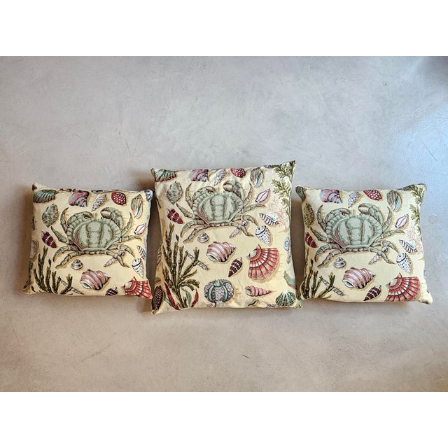 Set of Three Handmade Coastal Cushions in Vintage Marine-Themed Fabric Charming set of three handmade decorative cushions...