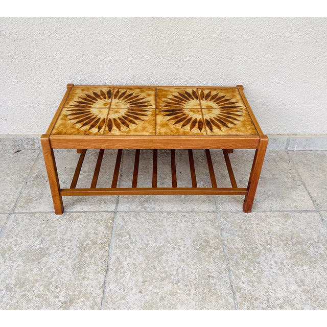 Vintage Teak and Ceramic Coffee Table with Sun Motif, 1960 For Sale - Image 13 of 13