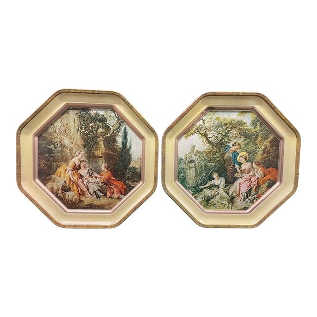 1960s Francois Boucher Octagonal Wall Hangings - A Pair For Sale