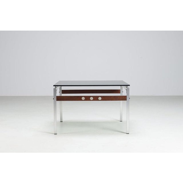 Scandinavian Coffee Table in Metal, Teak and Smoked Glass Denmark 1960 For Sale - Image 4 of 15