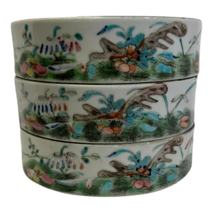 Antique Famille Rose Qing Dynasty Chinese Polychrome Porcelain Stacking Food Boxes