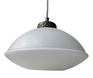 Art Deco Pendant Lamp in White Opaline Glass, 1930s