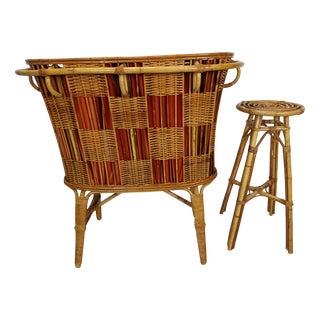 Vintage Rattan Bar, 1950s, Set of 2 For Sale