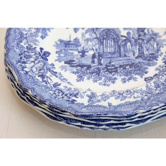English Blue and White Transfer Plates with Gothic Ruins Motifs, 19th Century For Sale - Image 4 of 7