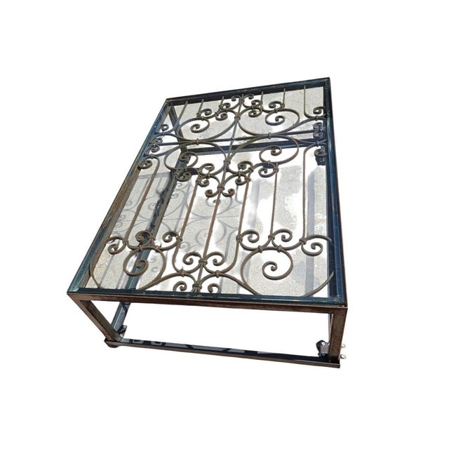 Late 20th Century Vintage Wrought Iron and Glass Rectangular Coffee Table For Sale - Image 5 of 7