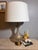 Mid-Century Modern Vintage Hollywood Regency Frosted Glass Genie Bottle Table Lamp With Gilt Gold Detail and Brass Base For Sale - Image 3 of 3