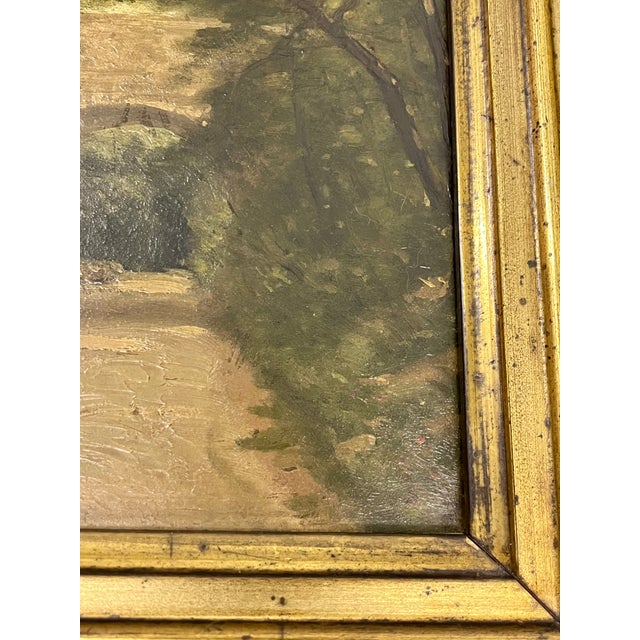 Antique French 19th-Century Oil on Board Landscape Painting in Giltwood Frame For Sale - Image 13 of 18