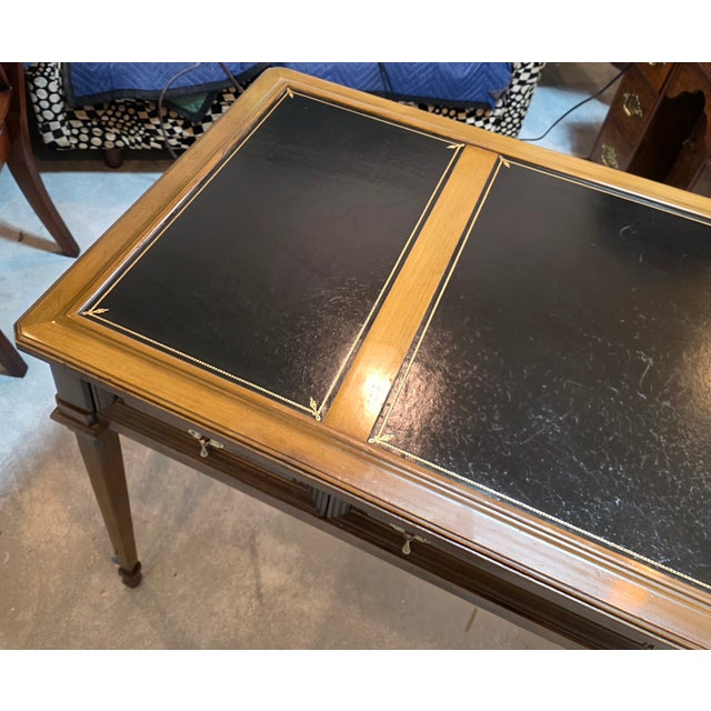 Vintage Brandt Regency Revival Neoclassical Writing Desk With Black Tooled Leather Inset Top For Sale - Image 12 of 16