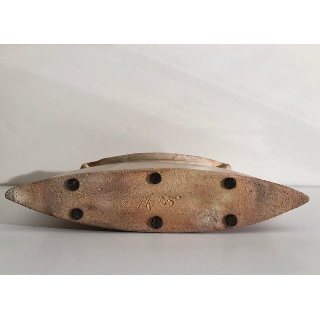 Light Gray Tuscan Style Salt Glaze Ceramic Vase, Artist Signed For Sale - Image 8 of 9