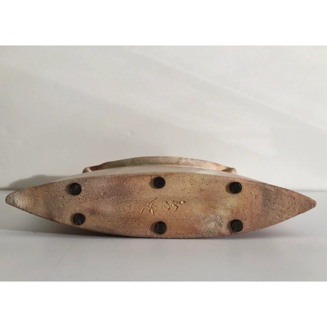 Light Gray Tuscan Style Salt Glaze Ceramic Vessel Vase, Artist Signed For Sale - Image 8 of 9