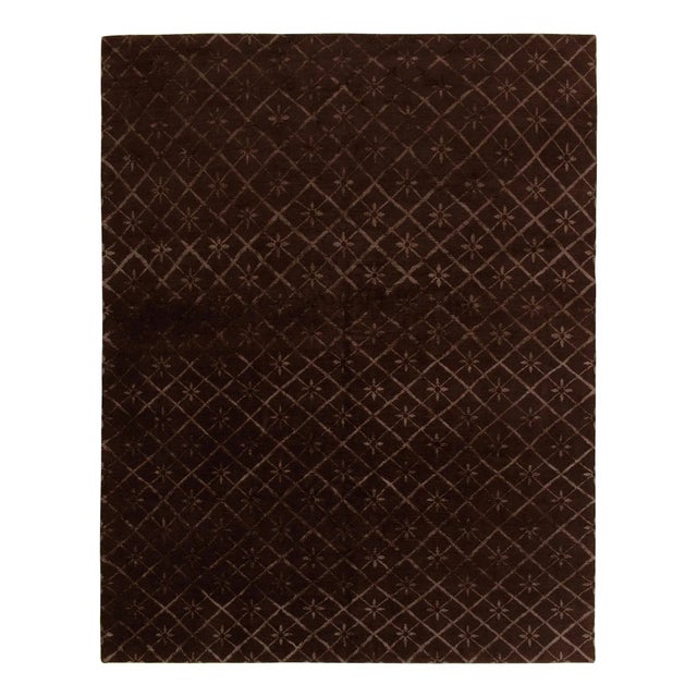 Brown Rug & Kilim’s French Style Rug in Brown With Lattices, Geometric Patterns For Sale - Image 8 of 8