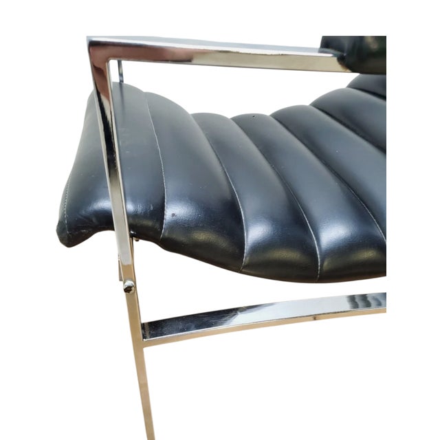 1970s Mid Century Italian Chrome Lounge Sling Chair Tuck Roll Living Room Arm Vintage For Sale - Image 12 of 18