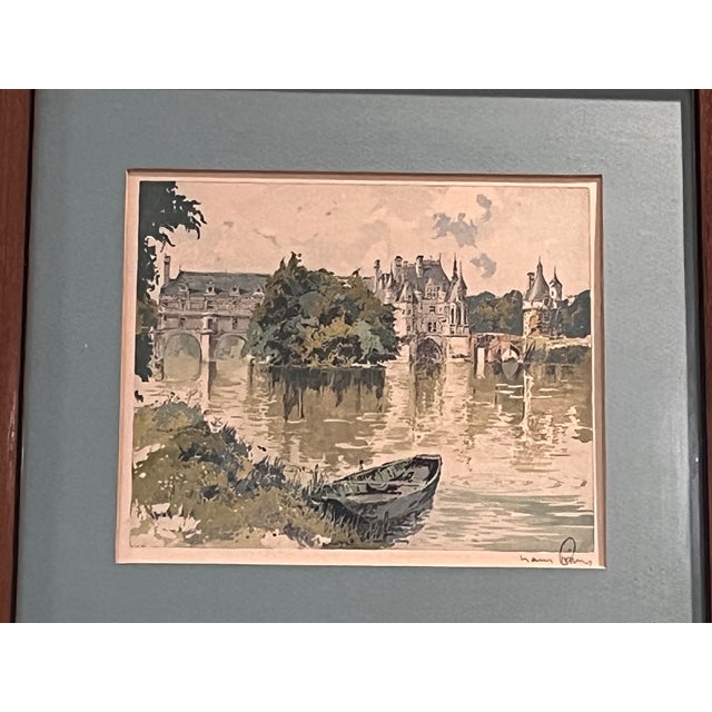 Late 20th Century Hans Figura Signed Aquatint Etching French Chateau Castle River Boat Framed For Sale - Image 6 of 6