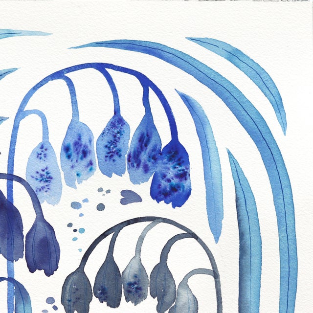 Abstract Bluebells - Blue Abstract Floral Painting on Paperginal Artwork by Xiao Wen Xu For Sale - Image 3 of 6
