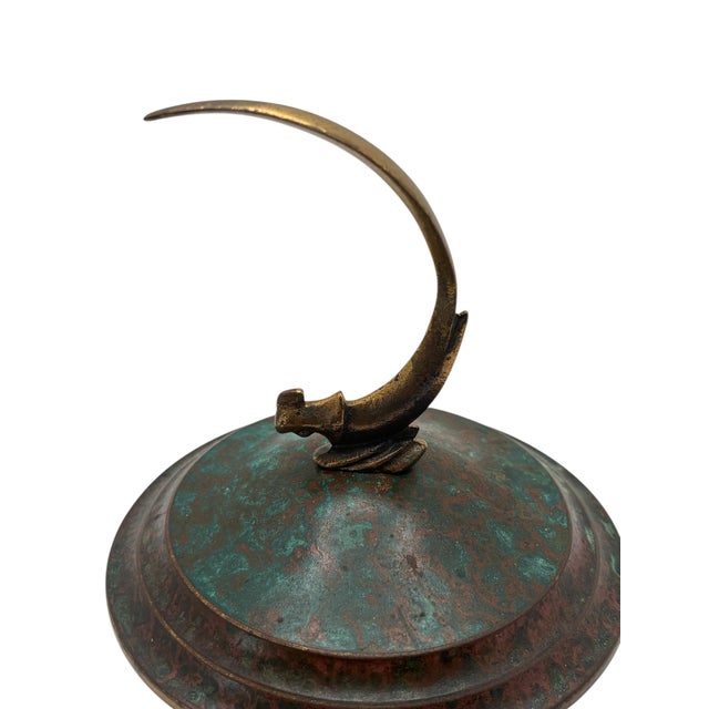 Metal 1930s Carl Sorensen Art Deco Style Bronze Covered Bowl With Bird Finial Lid For Sale - Image 7 of 9