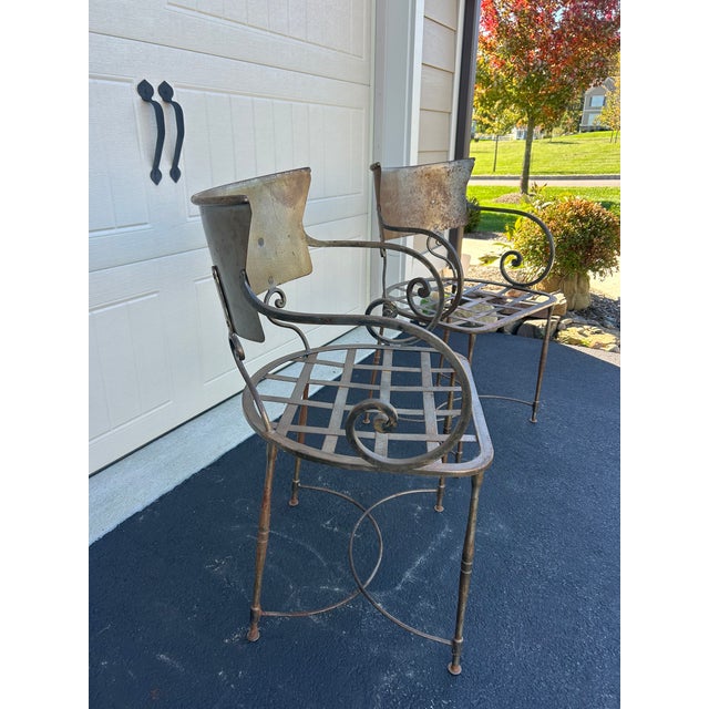 Italian Vintage Metal Scroll Armchairs, Pair For Sale - Image 3 of 8